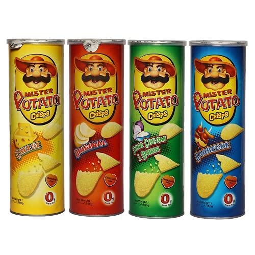 Mister Potato Mister Potato Crisps Potato Chips, Cheese, Original, Sour Cream & Onion, Barbecue - Combo of 4 (160g Each)