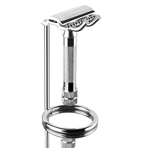 Linkidea Linkidea Simple Metal Double Edge Safety Razor Stand, Men's Shaving Holder Base Hanger for Bathroom, Shower Room/Razor travelling hanger When business trip (Silver)