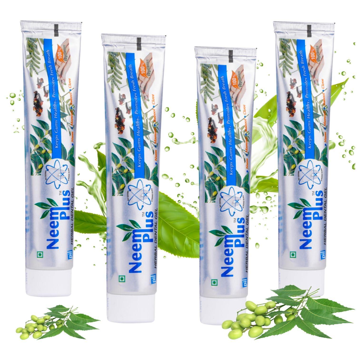 pil Pil Neem Plus Herbal Dental Gel | Neem toothpaste with Clove, Meswak & Babool | Promotes Fresh Breath & Keep Gum's Healthy (400g, Pack of 4)