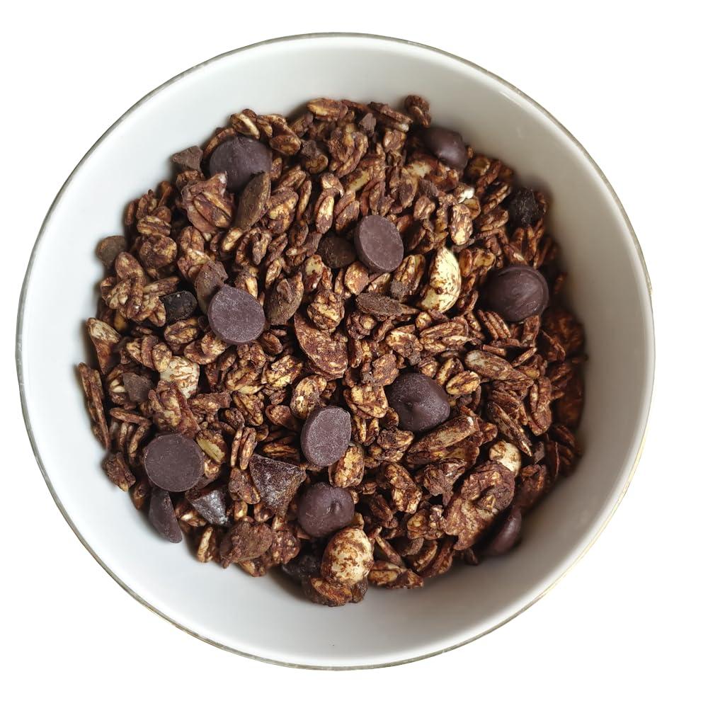 thenibblebox thenibblebox Belgian Dark Chocolate Granola 500g, Jar [34% dry fruits, Gluten free, Plant based/Vegan friendly, No preservatives/additives]