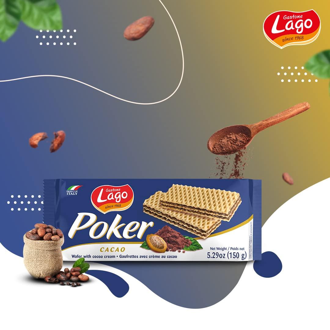 Gastone Lago Since 1968 Lago Poker Wafer Biscuits | Delicious Wafers with Cocoa Cream - 150g (Pack of 2)