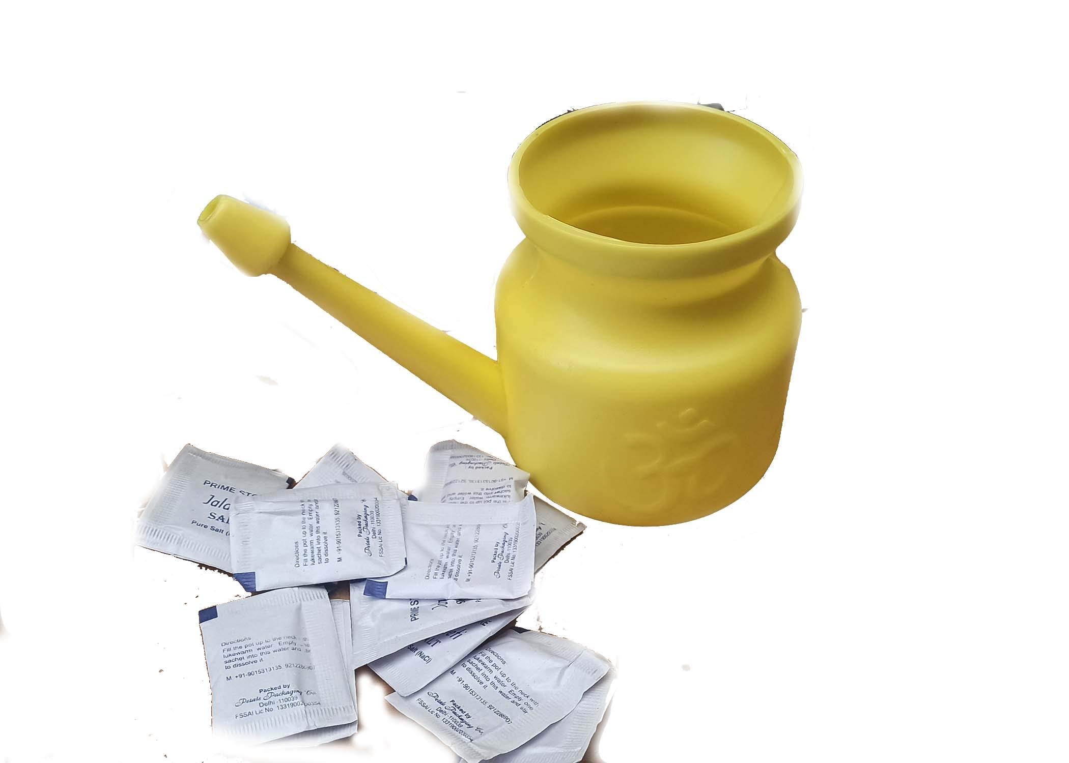 PRIME STORE INDIA PRIME STORE INDIA india yellow durable jal neti pot om printed with 10 jal neti salt 450 ml