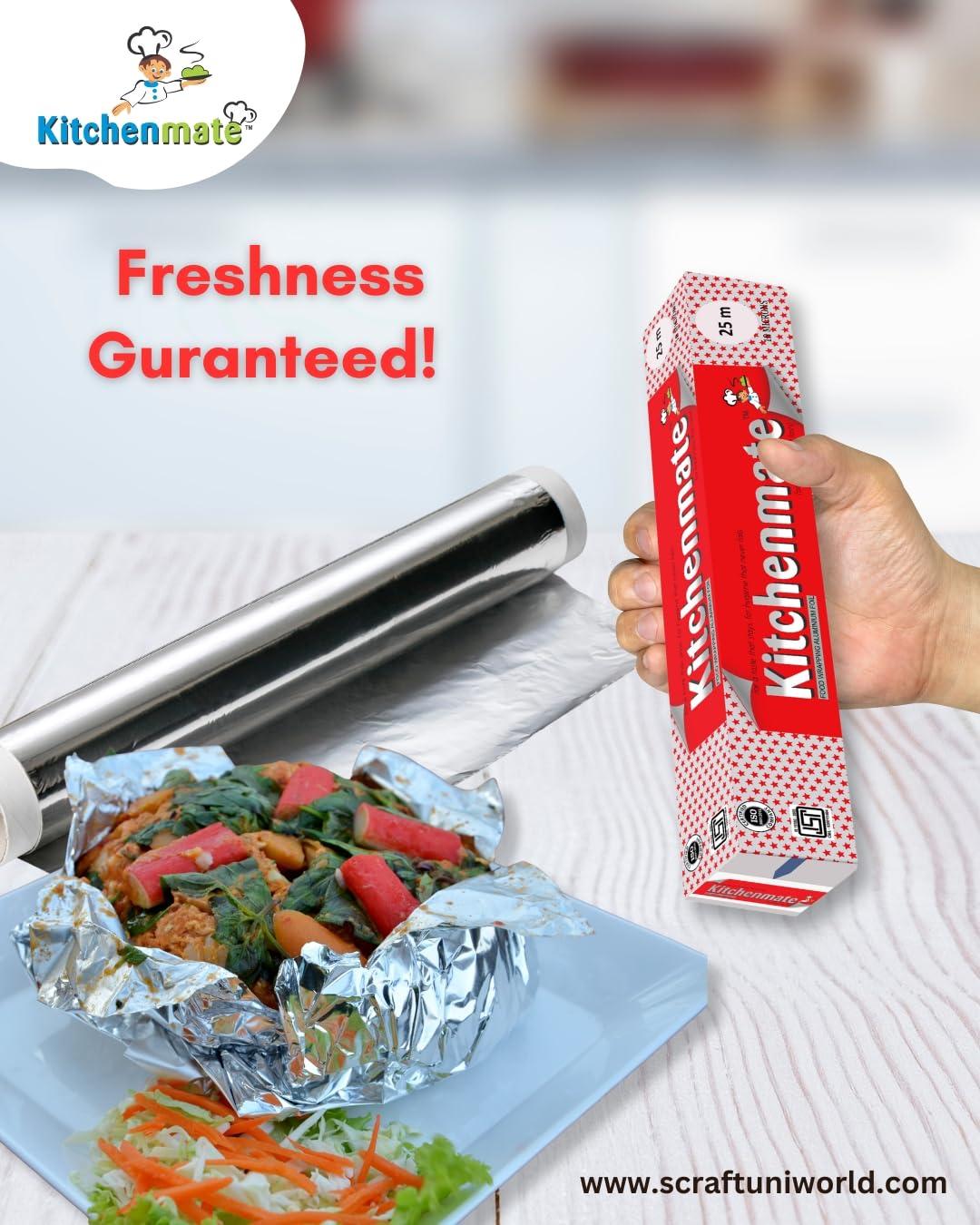Kitchenmate Kitchenmate 25 m Aluminium Foil for Food Packing, Wrapping, Baking, Storing and Serving, Keeps Food Safe & Flavourful, Microwace Safe Foil Paper for Food Wrap Non Toxic (Pack of 1)