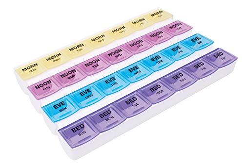 JD SHOP JD SHOP 7 day 28 Slot Weekly Pill Box Medicine Tablet Holder Dispenser Holder Storage.(Multi-color)