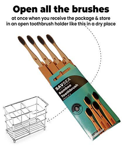 SAVSEA SavSea Bamboo toothbrush for adults | Charcoal bamboo toothbrush soft medium bristles| Pack of 4 adult toothbrush with biodegradable bamboo