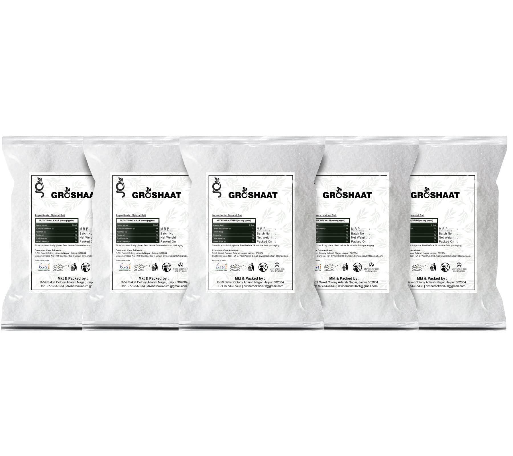 Groshaat Groshaat Sambhar lake Natural Salt (White Salt/Table Salt) - 1Kg (Pack of 5)