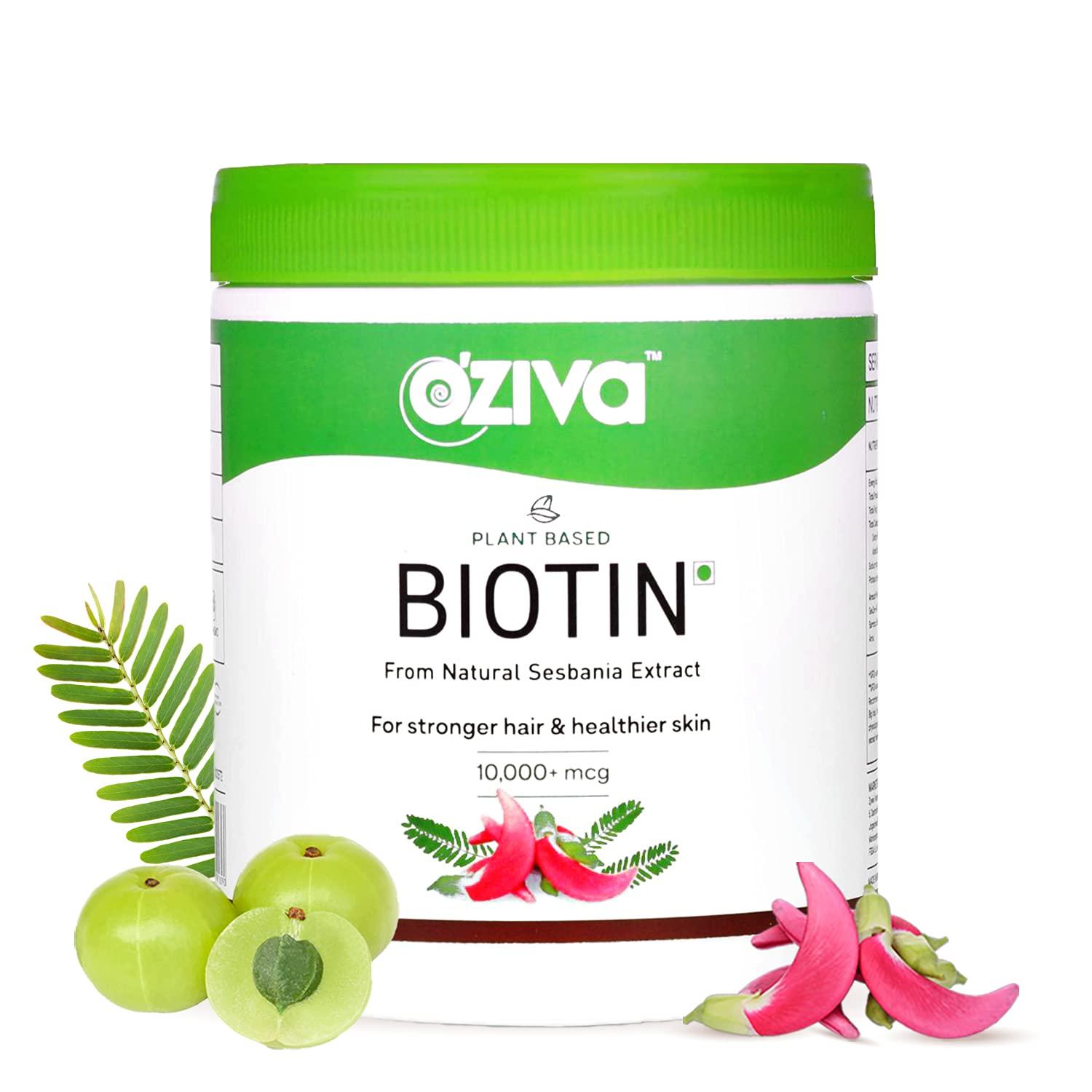 OZiva OZiva Plant Based Collagen Builder Powder (With Vitamin C) Berry Orange,250G & Plant Based Biotin 10000+ Mcg (With Natural Sesbania Agati Extract) For Stronger Hair & Healthier Skin,125G(Combo Pack)