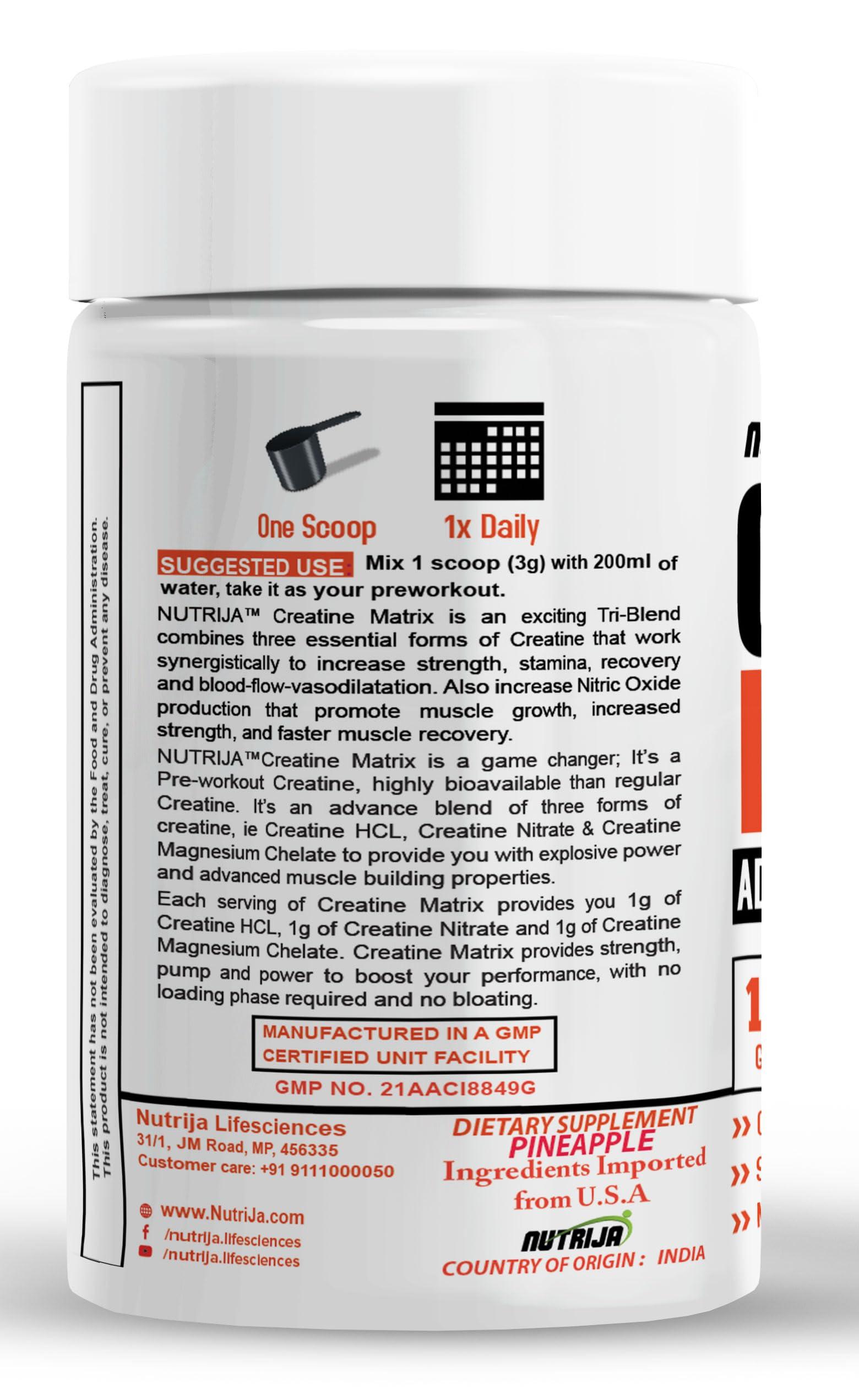 NutriJa NutriJa CREATINE MATRIX™ - Complete Blend Of Creatine HCL, Creatine Nitrate & Magnesium Chelate - 100grams (Pineapple)