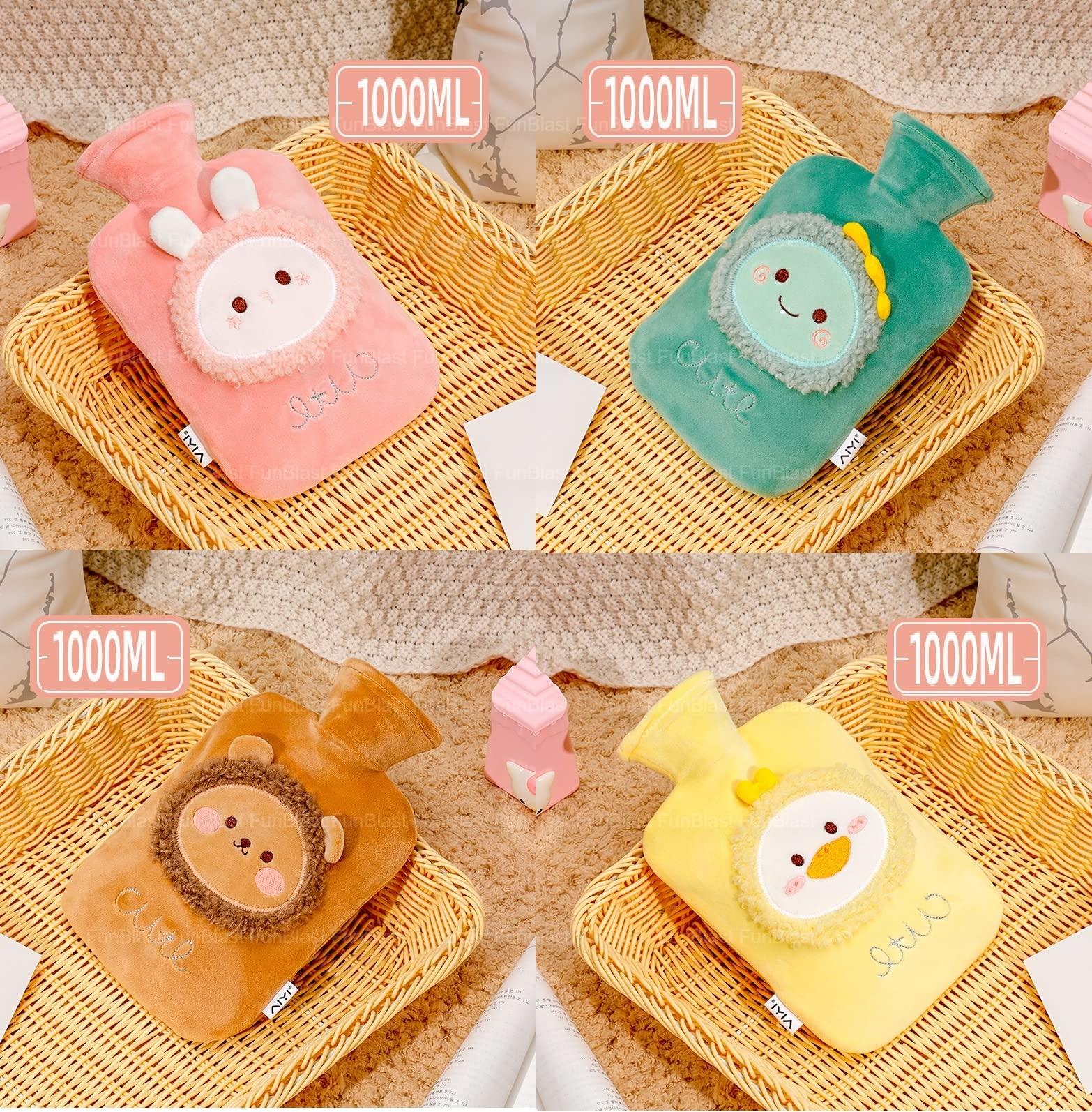 FunBlast FunBlast Hot Water Bag with Cute Cartoon Design Soft Cover for Pain Relief 1 Pcs Heating Bag, Heating Pad Hot Water Bottle & Rubber Bottle for Hot Water Bag for Pain Relief- 1000 ML (Random Color)