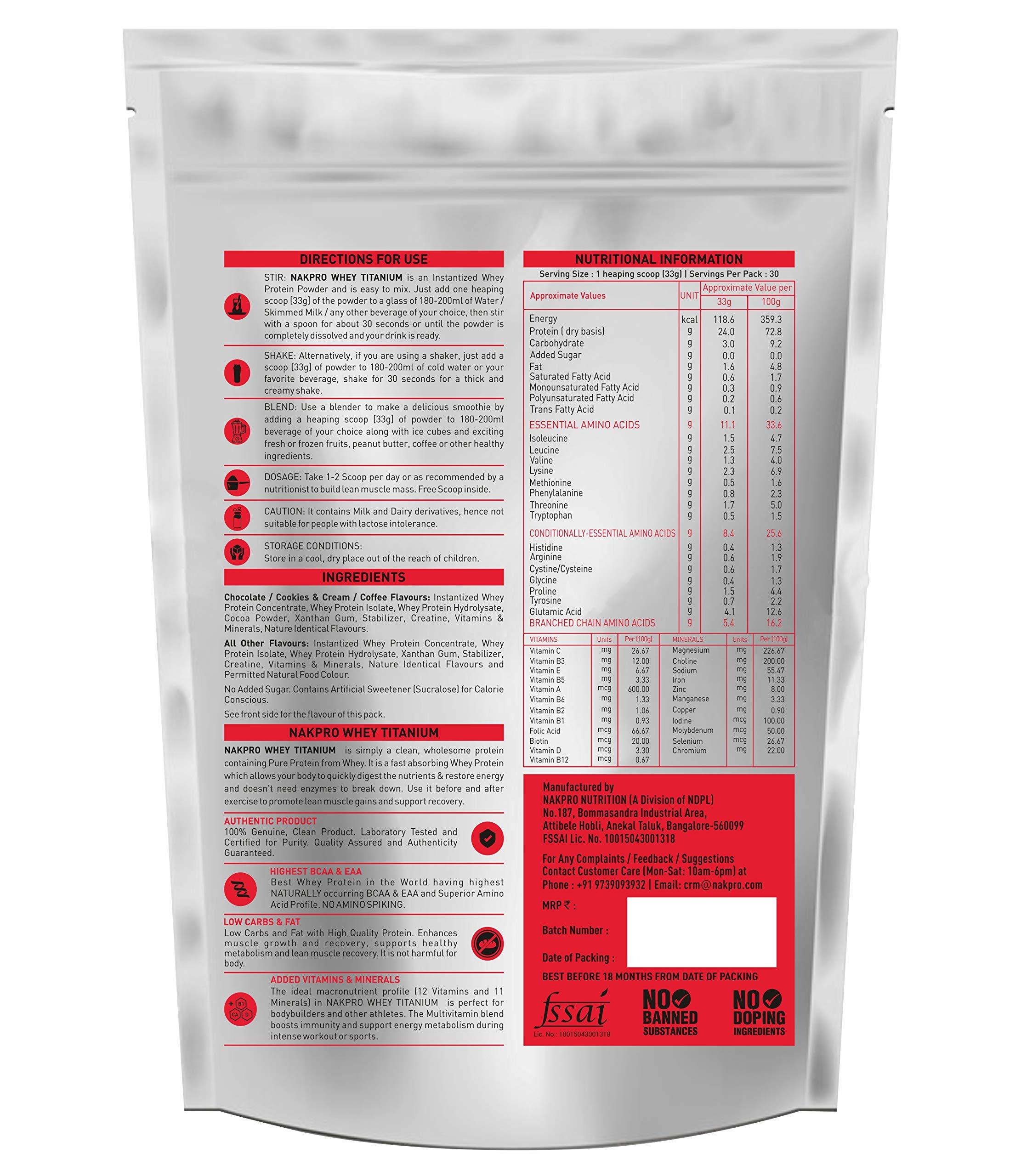 NAKPRO NAKPRO Titanium Tri Blend Whey Protein Hydrolyzed, Whey Protein Isolate & Whey Protein Concentrate | 24.04g Protein, 5.29g BCAA | Added Vitamins, Minerals & Creatine (2 Kg, Banana)