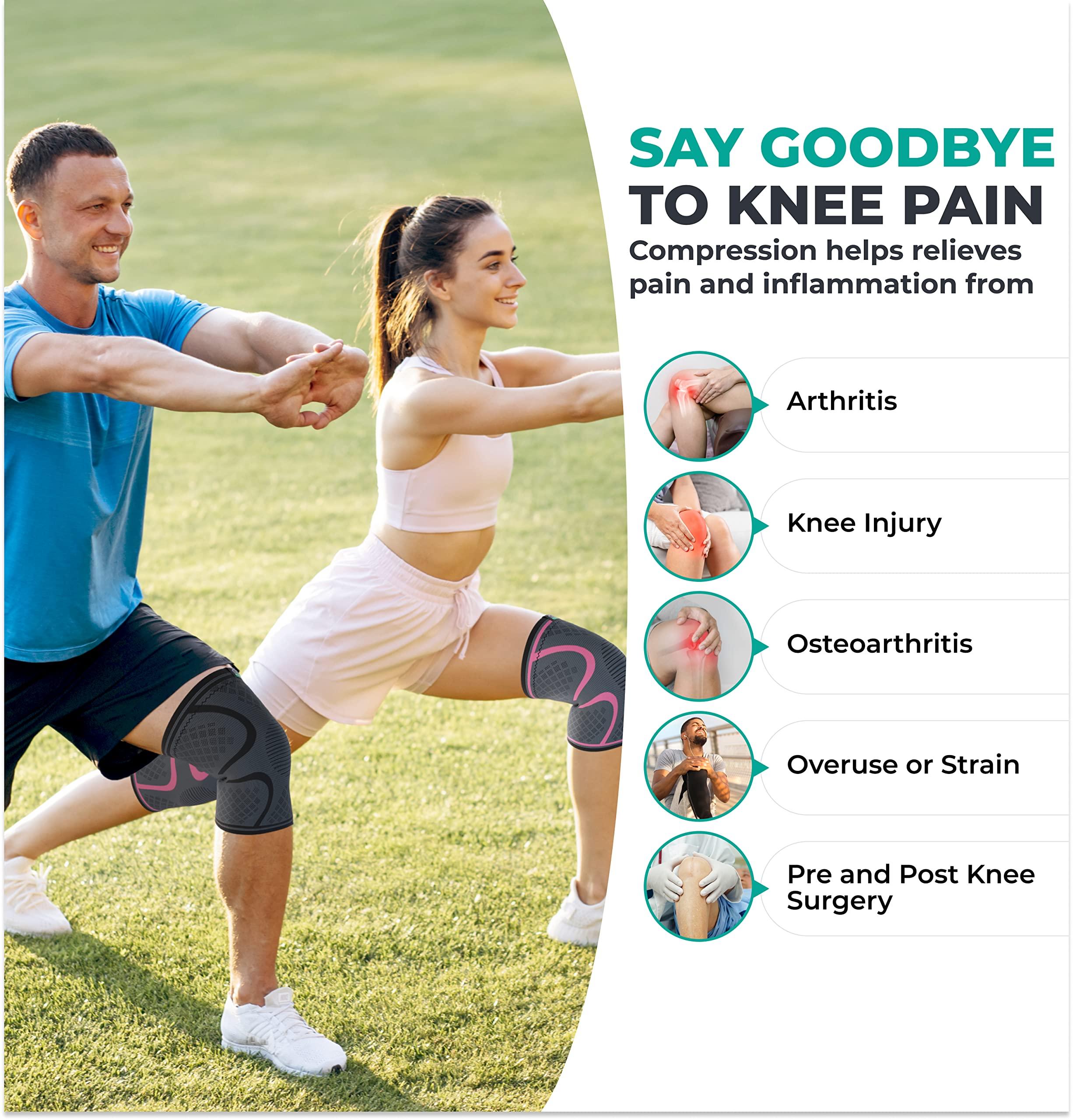 Modvel Modvel 2 Pack Knee Compression Sleeve | Knee Brace for Men & Women | Knee Support for Running, Basketball, Weightlifting, Gym, Workout, Sports | Joint Pain Relief - Please Check Sizing Chart