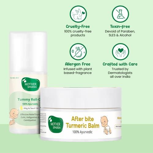 Mother Sparsh Mother Sparsh Tummy Roll On for Baby, Colic Relief and Digestion, 100% Ayurvedic, Hing & Saunf, 40ml + After Bite Turmeric Balm for Rashes and Mosquito Bites, 100% Ayurvedic-25grm