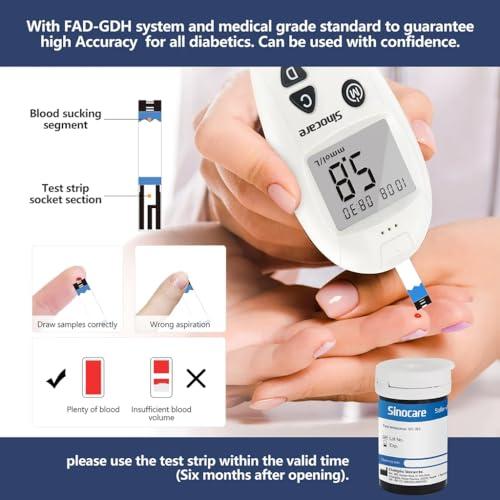Sinocare SINOCARE SAFE ACCU Blood Glucose Test STRIPS, Box of 100 | Works with SAFE ACCU GLUCOMETER ONLY | Lancets not included | Blood Glucose Monitor Strips, Pack of 100