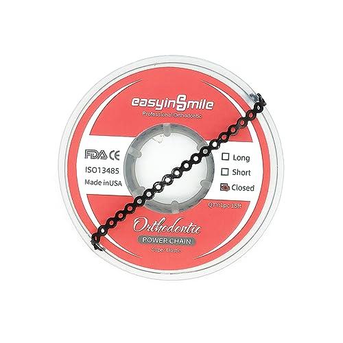 Easyinsmile Dental Orthodontic Braces Rubber Chains, Elastic Power Chains for Braces (Closed, Black)