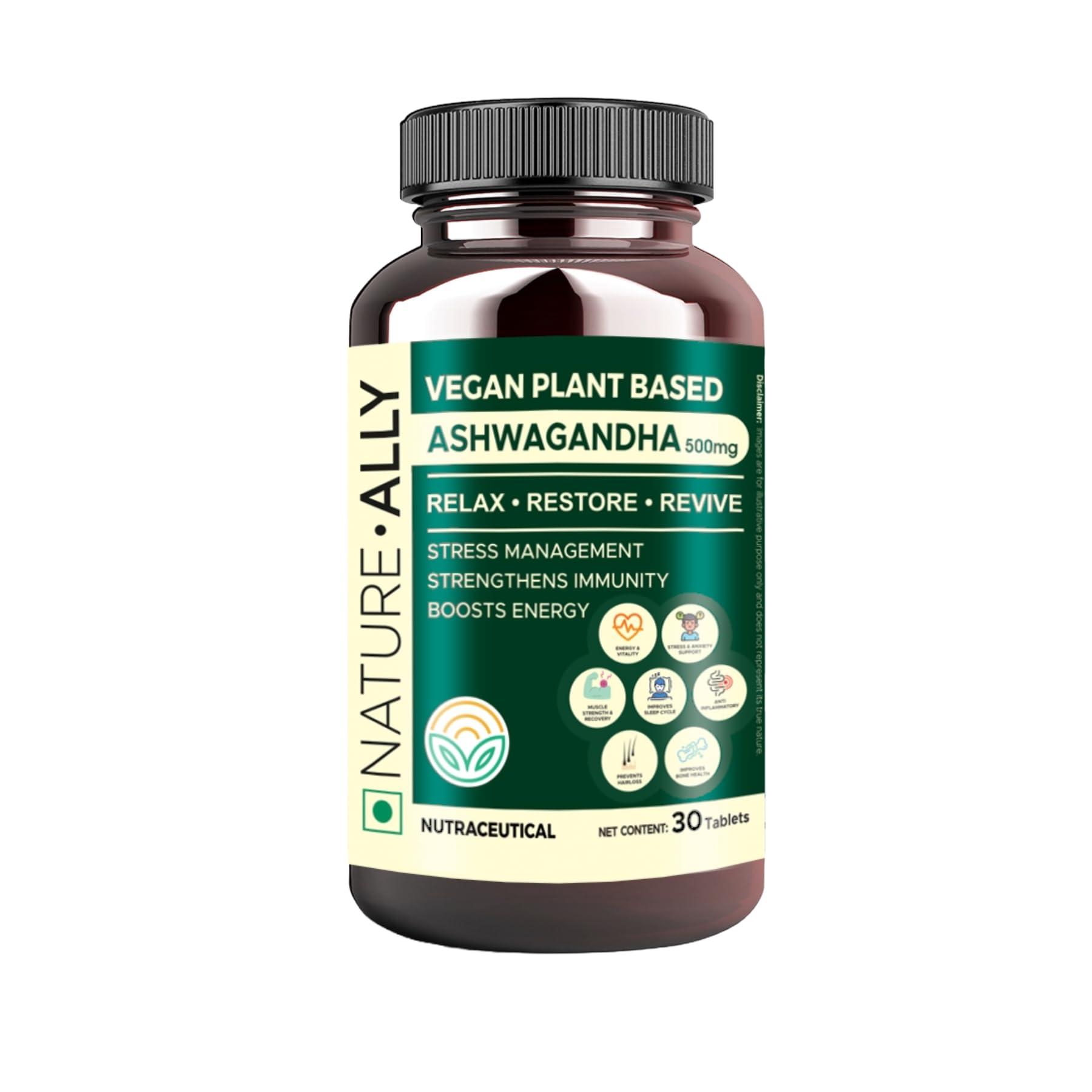 Nature Ally NatureAlly Ashwagandha (500 mg) | Extra Strength Natural Formulation | Support strength & energy | Withania Somnifera Extract - 30 Vegetarian Tablets, (Pack of 1)