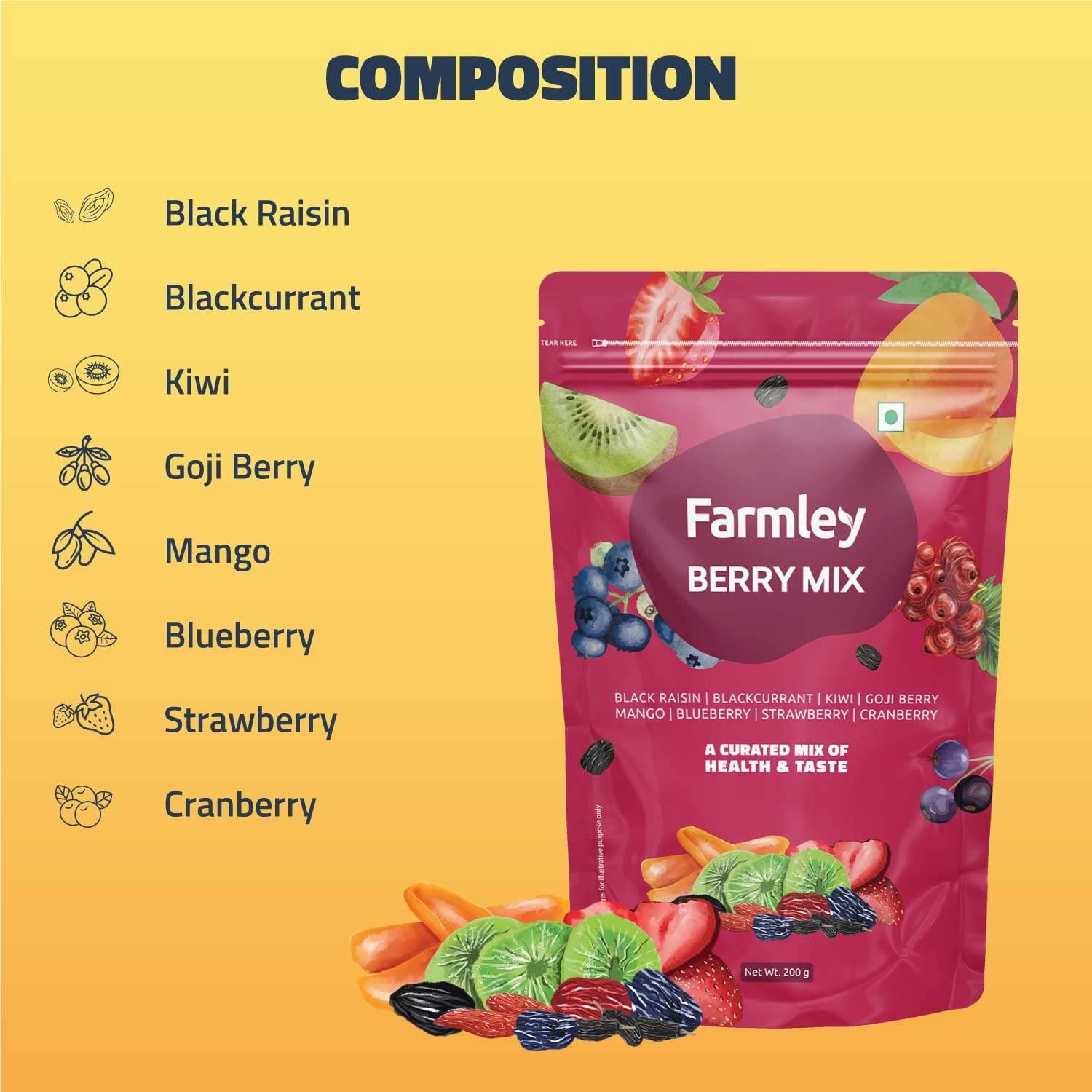Farmley Farmley Trail Mix Dry Fruits 200g | Dried Berry Mix 200g | Protein Rich Seed Mix 200g | Total 600g | Mix Dry Fruit Snack Combo
