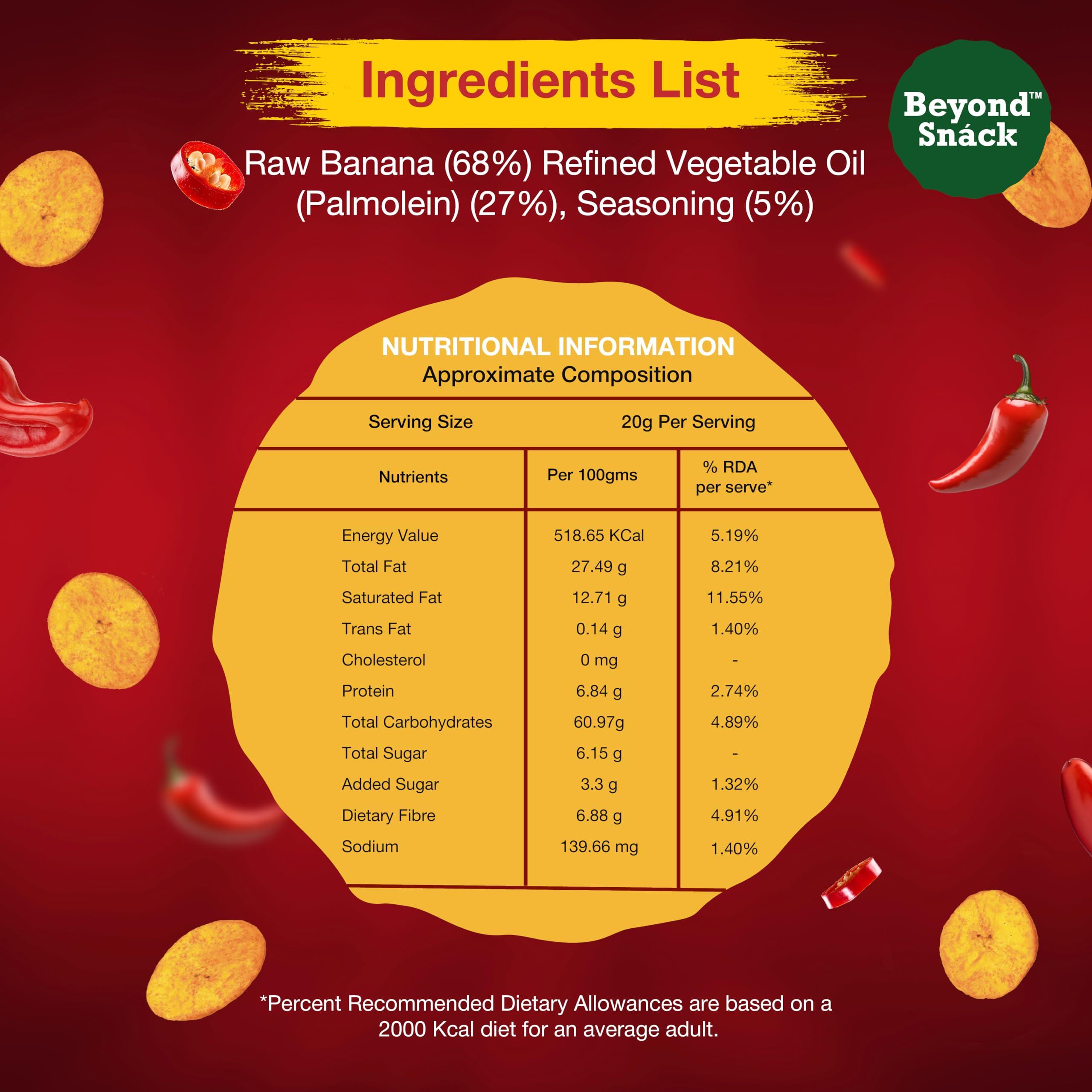 Beyond Snack Beyond Snack Kerala Banana Chips Thin Cruchy Crispy Snacks Peri Peri Flavour 300g (100g*3) - Family Pack