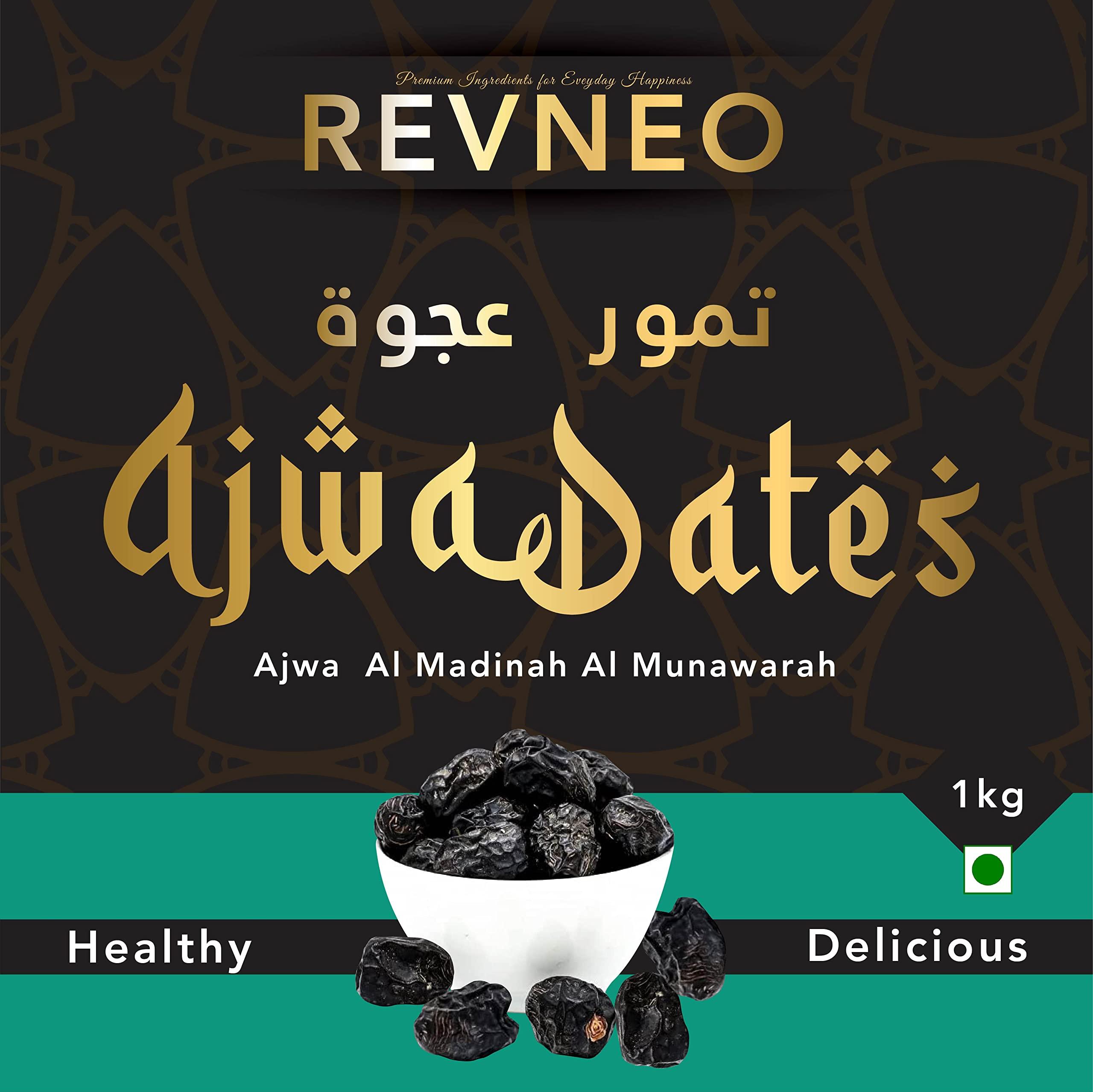 Revneo - Premium Ingredients for Everyday Happines Revneo - Premium Ingredients for Everyday Happiness Ajwa Dates 1Kg | Dry Fruit | Ajwa Khajoor | Original Ajwa Dates | Al Madina Dates | Original Saudi Jumbo Ajwa Khajur, Pack of 1