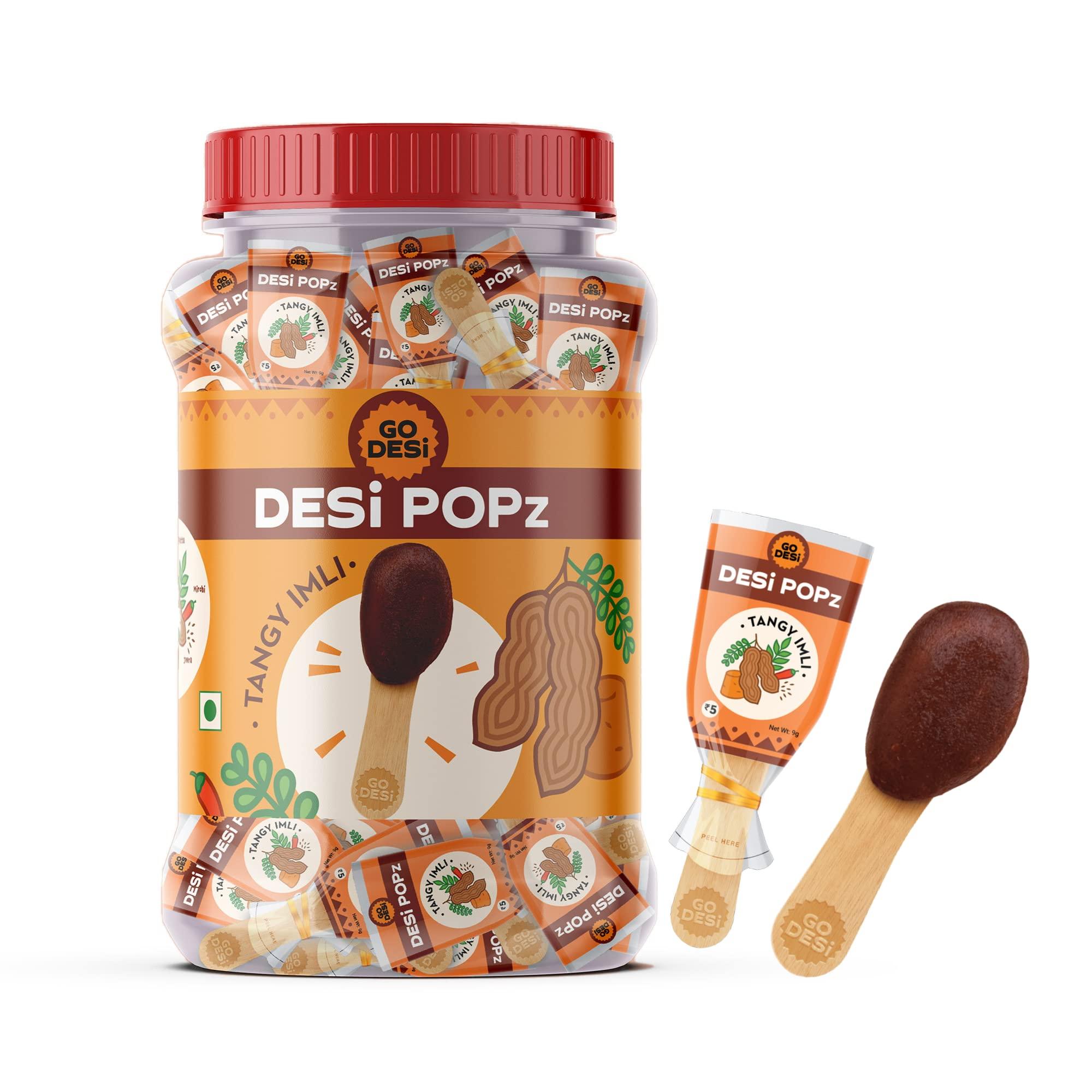 GO DESi GO DESi Imli Pop Tamarind & Jaggery Candy | 100 Pieces | Tamarind & Jaggery Candy | Imli Candy | Lollipop | Digestive Candy & GO DESi POPz with Bitz | Chilli Guava | 50 Pcs | Fruit Snacks, 400 gm