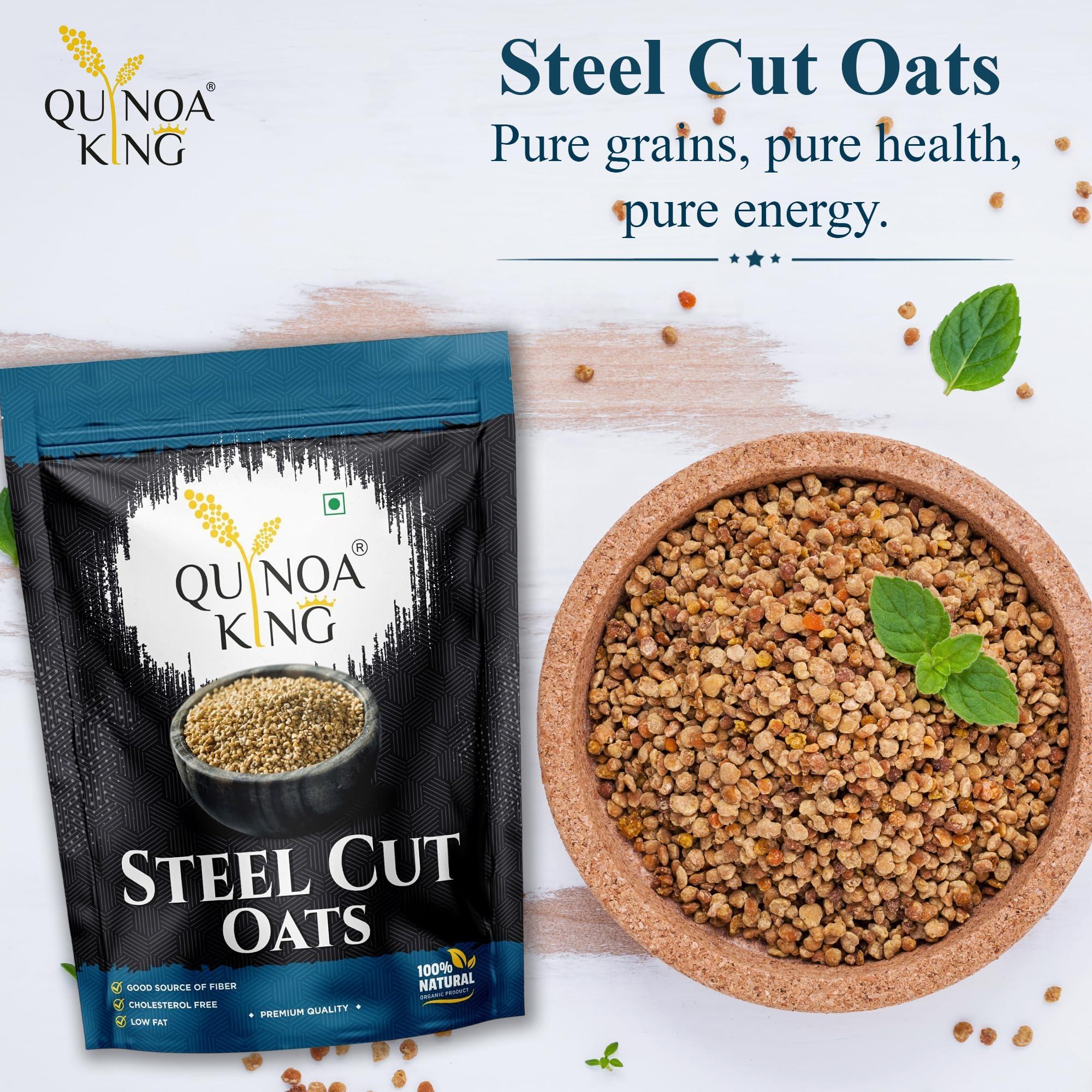 QUINOA KING QUINOA KING Steel Cut Oats 5Kg |(5 Pack Of 1kgs Packets) Gluten Free Oats | Diet Food | Healthy Breakfast | High in Protein and Fibre