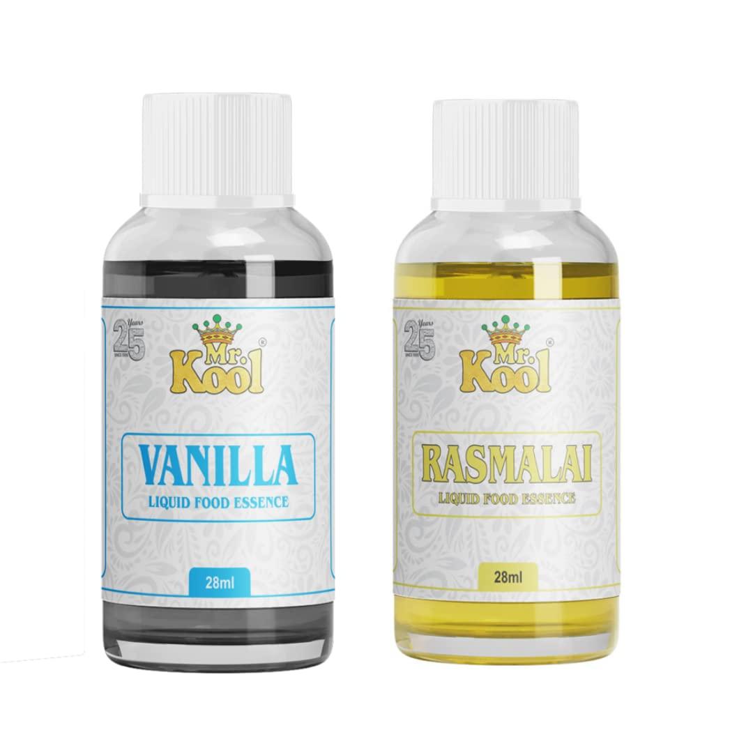 MR. KOOL Mr.Kool Liquid Food Essence Vanilla, Rasmalai 28ml Each.Pack Of 2 Combo.Food Essence For Baking Cake, Cookies, Sweets.