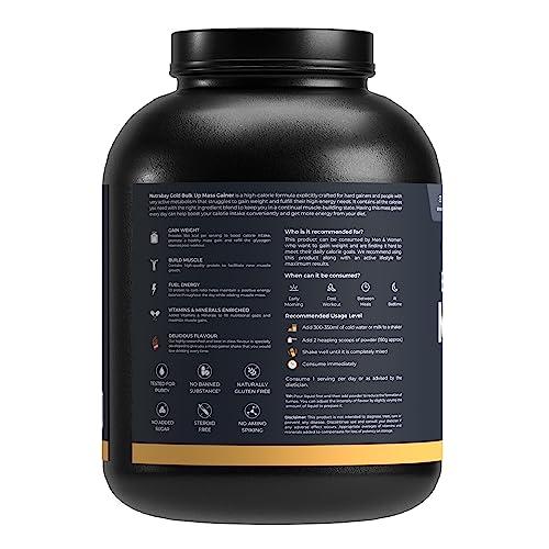 Nutrabay Nutrabay Gold Bulk Up Mass Gainer Powder - 3kg, Chocolate | 30g Protein, 104g Carbs, 554 Calories | Easy to Digest | 100% Veg Muscle Building & Weight Gainer Supplement for Men & Women