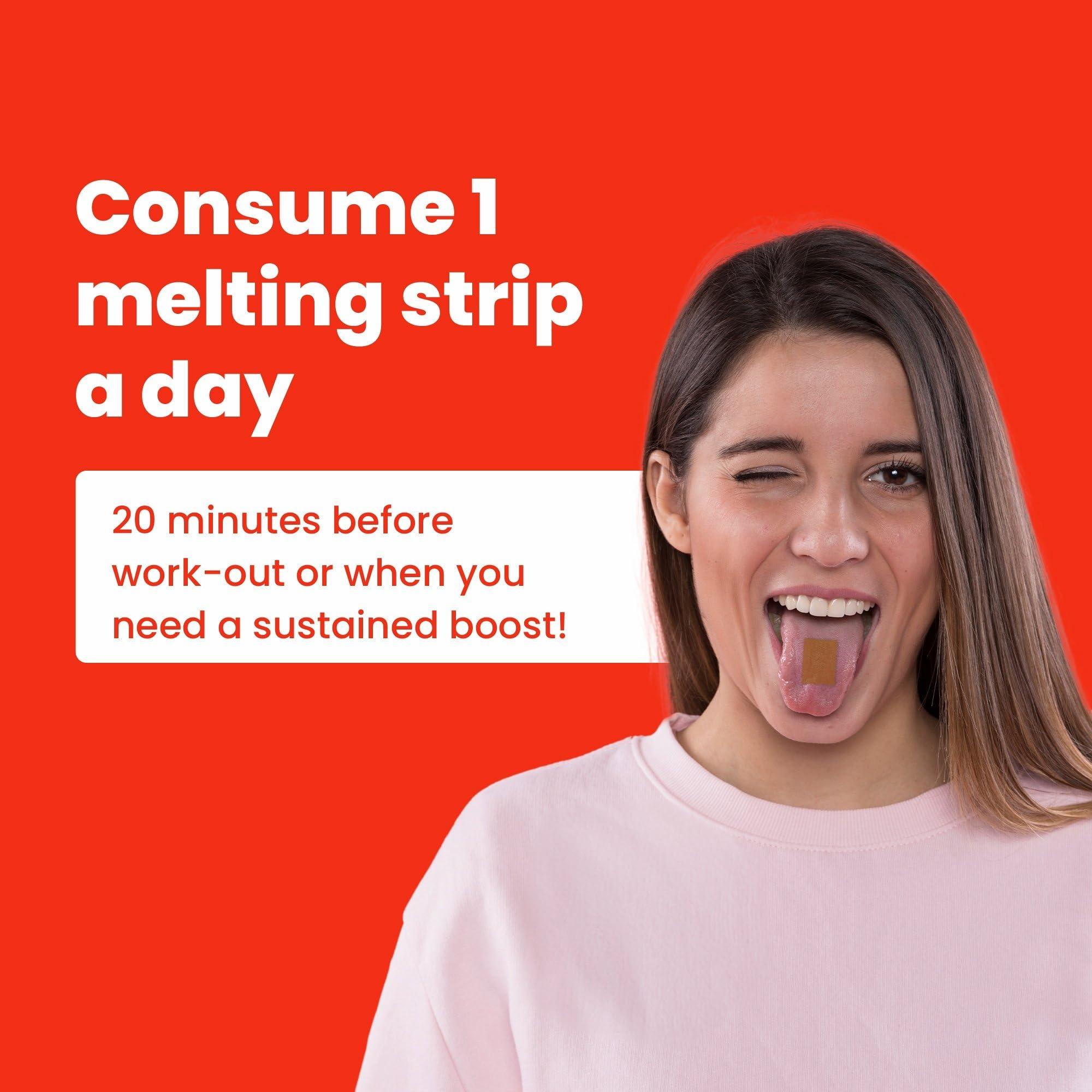 Stronger me. Stronger Me Energy Supplement with Plant Based 50 mg Caffeine, Taurine, L-Theanine, Vitamin B5, B6, B9, B12 for Enhanced Performance and Reduced Fatigue. Ideal for Pre-Workout and Sports Activities | Chocolate Mint Flavor | 30 Oral Strips.