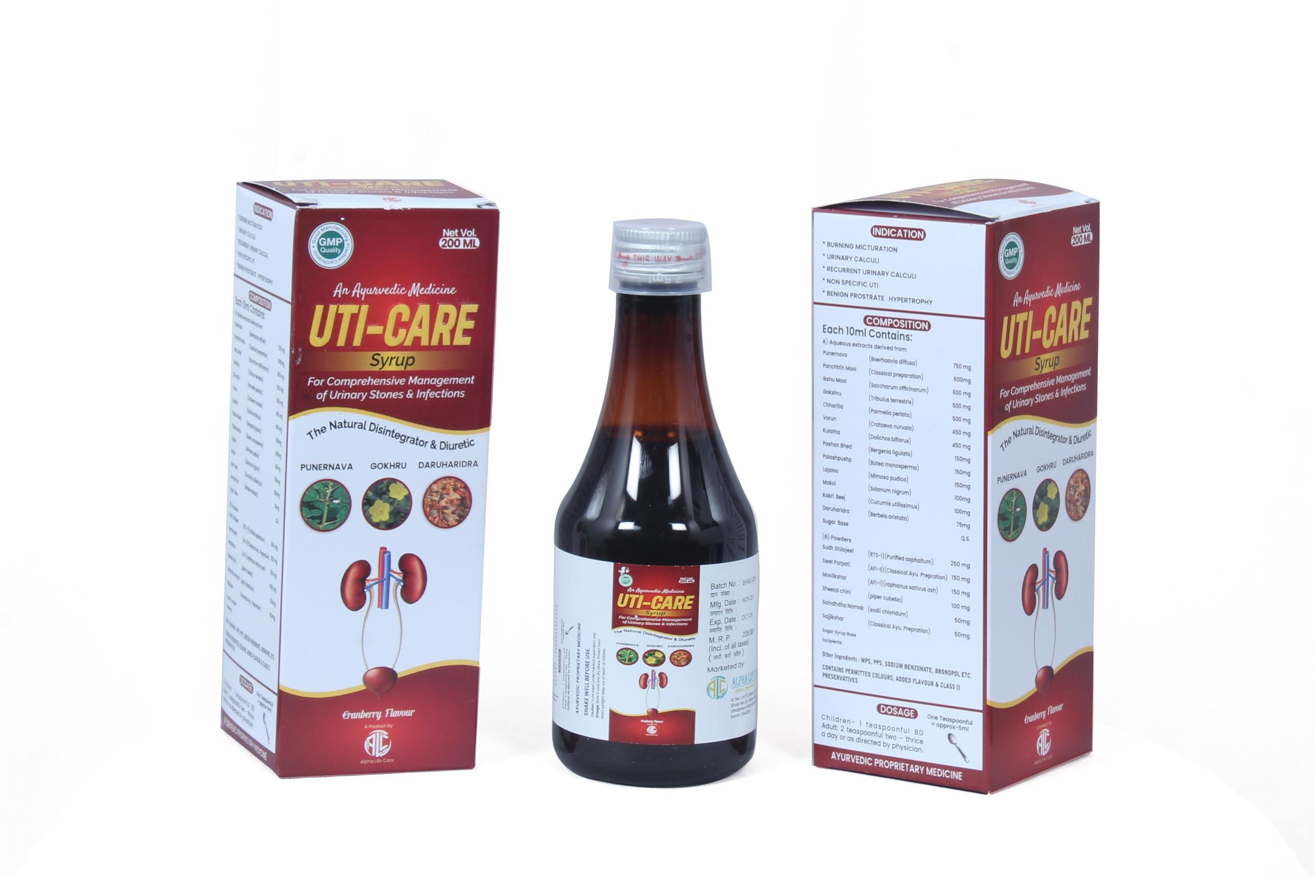ALPHA LIFE CARE ALPHA LIFE CARE UTI-CARE An Ayurvedic 200ml Syrup For Urinary Track Infection(UTI), Support Kidney Health,Relief from Burning Sensation,Detoxifying Supplement with Punernava, Gokhru & Daruharidra (Pack of 6)