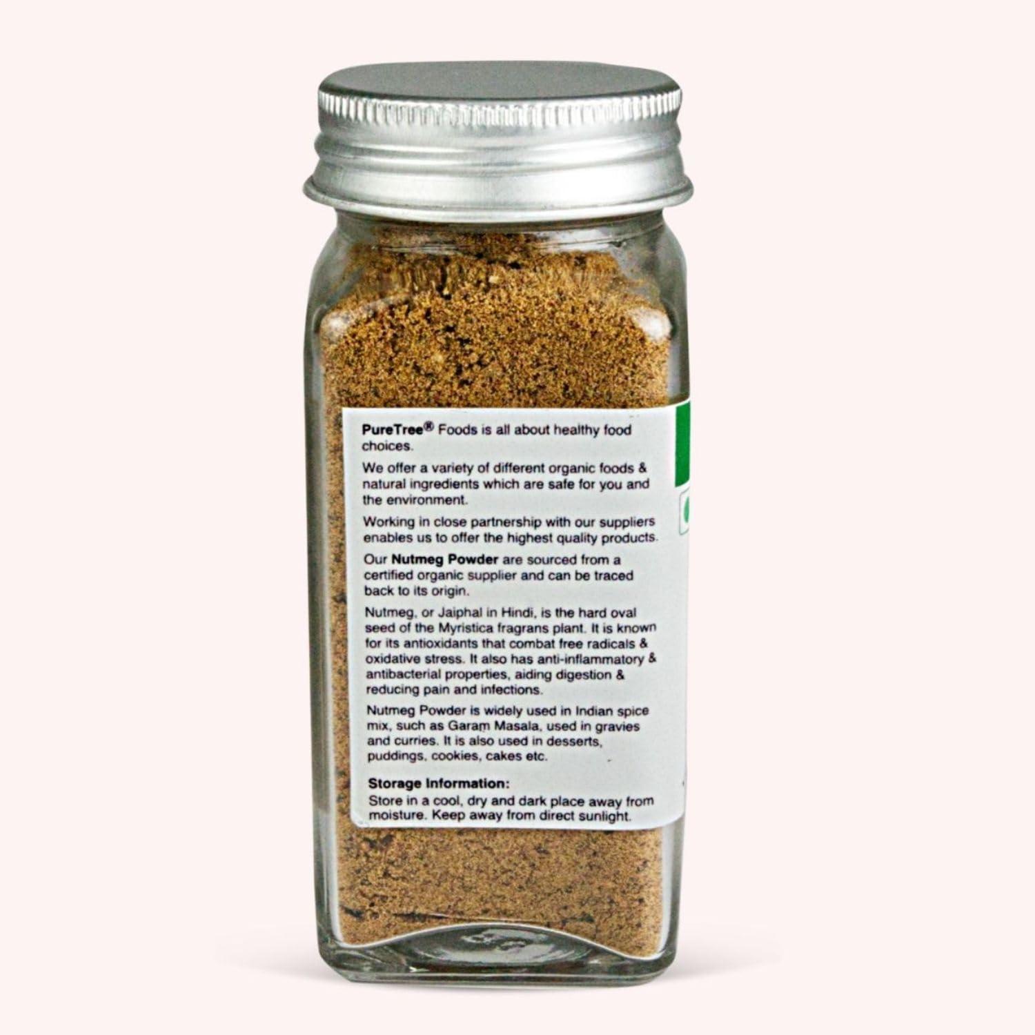Pure Tree Pure Tree Certified Organic Nutmeg Powder | 60 g | Glass Jar | Grounded Jaiphal Powder Jathikai Powder | Organic Jaifal Powder for Baby | Jayfal, Myristica Fragrans