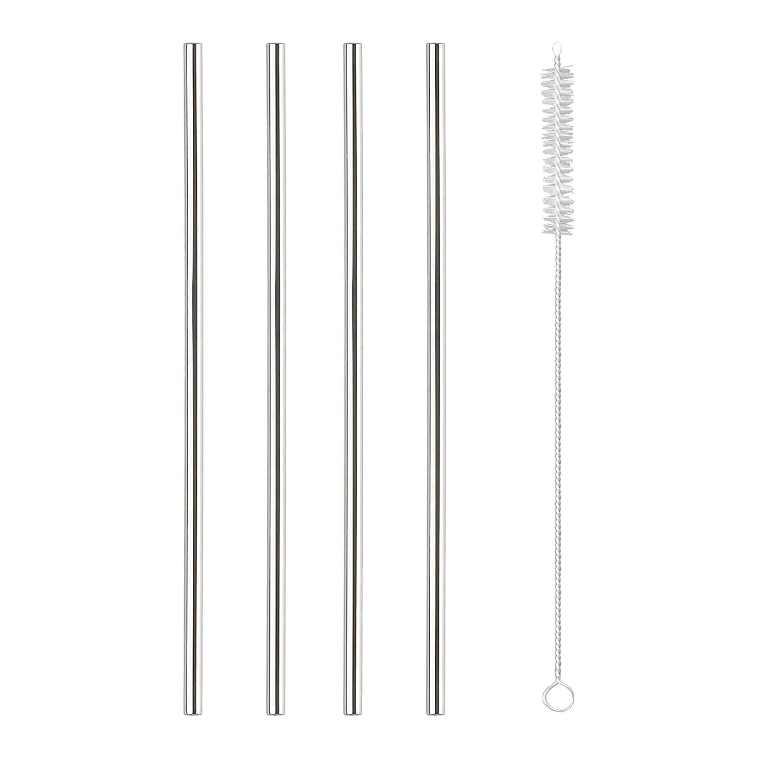 MeeTo MeeTo Eco Friendly Food Grade Reusable Stainless Steel Metal Long Drinking Straws, Fits Simple Modern Tumbler, Dishwasher Safe, Straw-Pipe Cleaner Long Brush(4 Straight Straw, 1 Cleaning Brush)