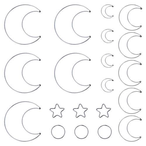 HEALLILY 20Pcs Moon Dream Catcher Rings Star Circle Macrame Hoop for DIY Craft Decoration