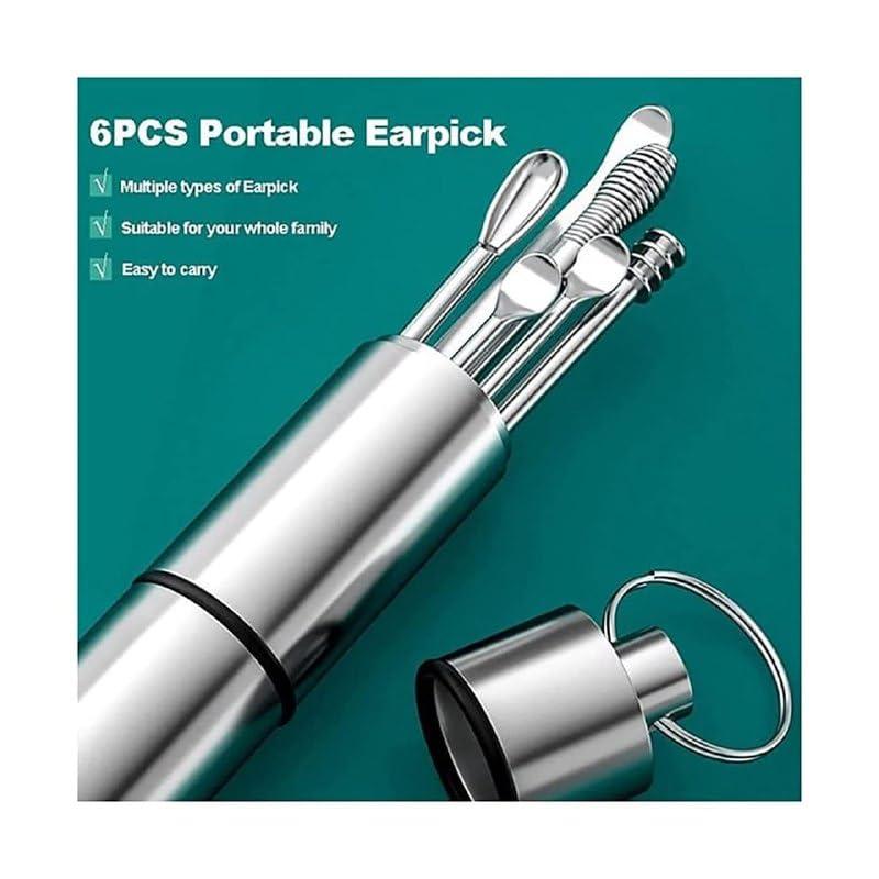 VIETNAM VIETNAM 6-in-1 Ear Wax Cleaner - Resuable Ear Cleaning Tools with Aluminum Tube - Ear Pick Wax Remover Tool Kit with Ear Curette Cleaner and Spring Ear Buds Cleaner Fit in Pocket Great for Traveling