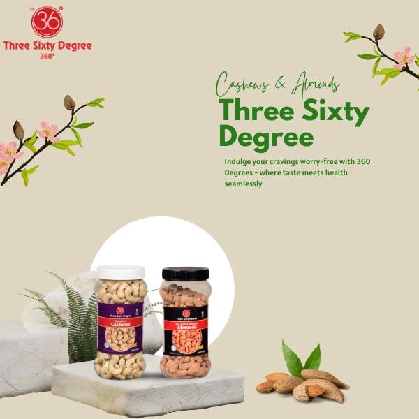 360 Three Sixty Degree 360 Three Sixty Degree Roasted Whole Unsalted Cashews + Salted Almonds 1 K.g (500 Grams x 2) JAR COMBO | Crunchy Badam | Crunchy Kaju | Protein Rich Nutritious and Super Tasty