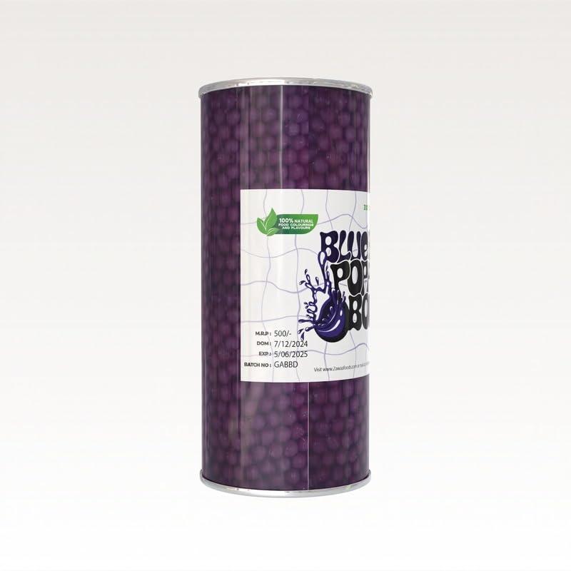 ZAWAA ZAWAA Foods Blueberry Popping Boba Pearls 1Kg - Bursting Bubble Tea With 10 Free paper straw, Vegan | Perfect for Ice-cream, Tea, Smoothies, Falooda, Puddings, Cakes, Froyo, Milkshake, Coffee- Hot & Cold Milk Drinks
