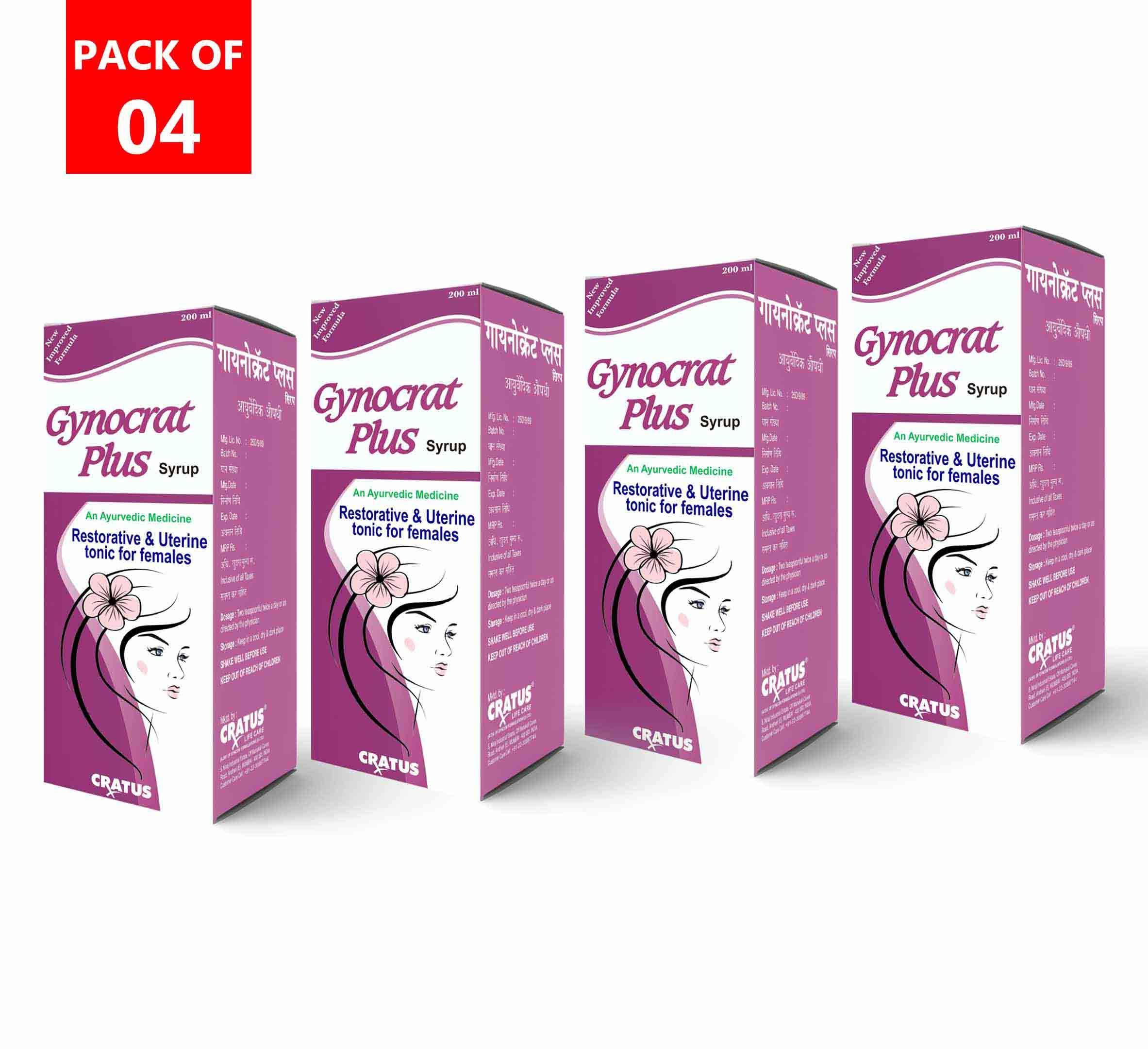 Cratus Cratus Gynocrat Plus Syrup Manages Uterine Health | Controls Irregular Periods | Provides Relief From Period Cramps (Pack of 4)