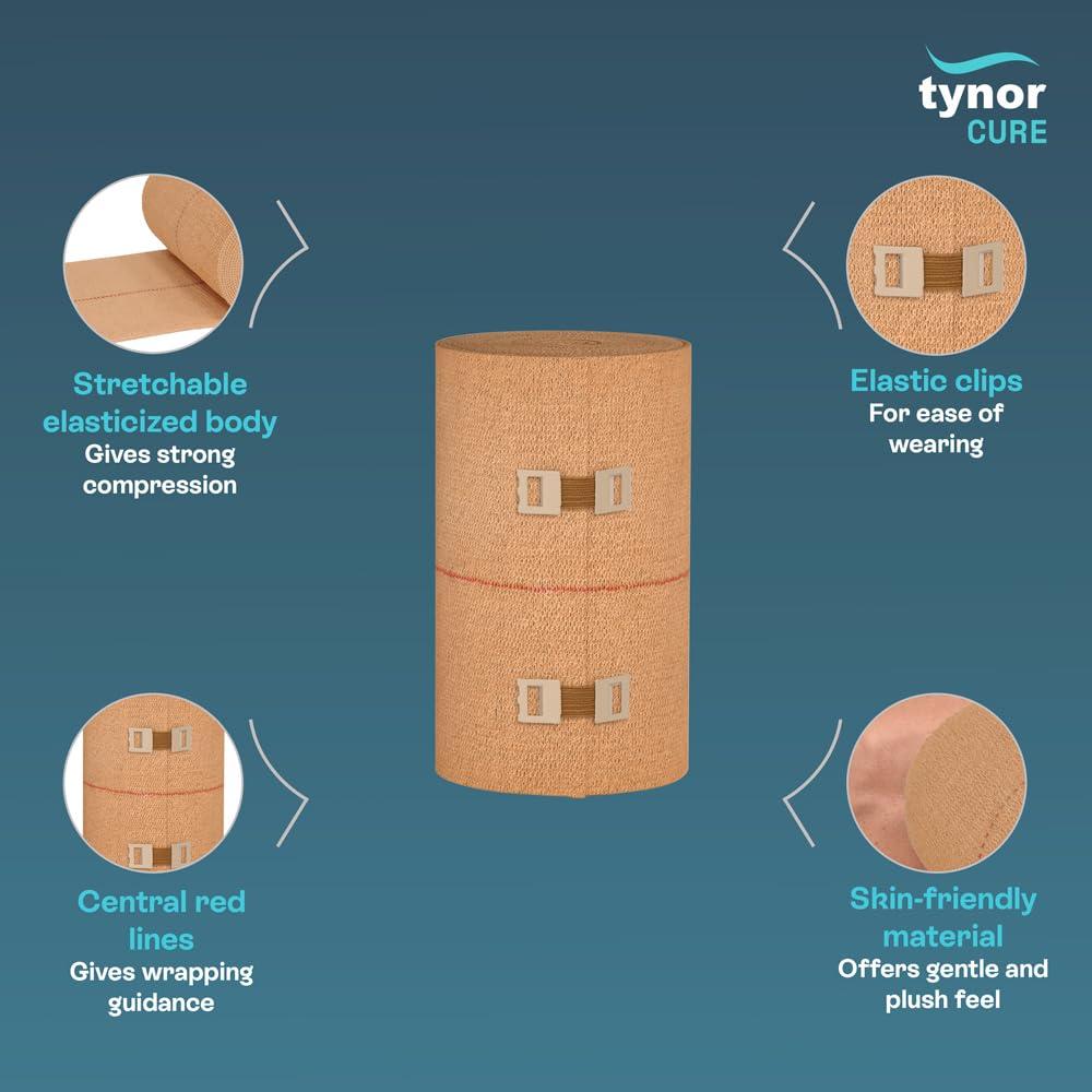 TYNOR Tynor Tynocrepe, Cotton Bandage | Elastic Crepe Bandage for Compression, Support & Injury Care | Garam Patti for Hand, Knee, Leg & Wrist | 1 Unit (Beige, 15cm x 4m)