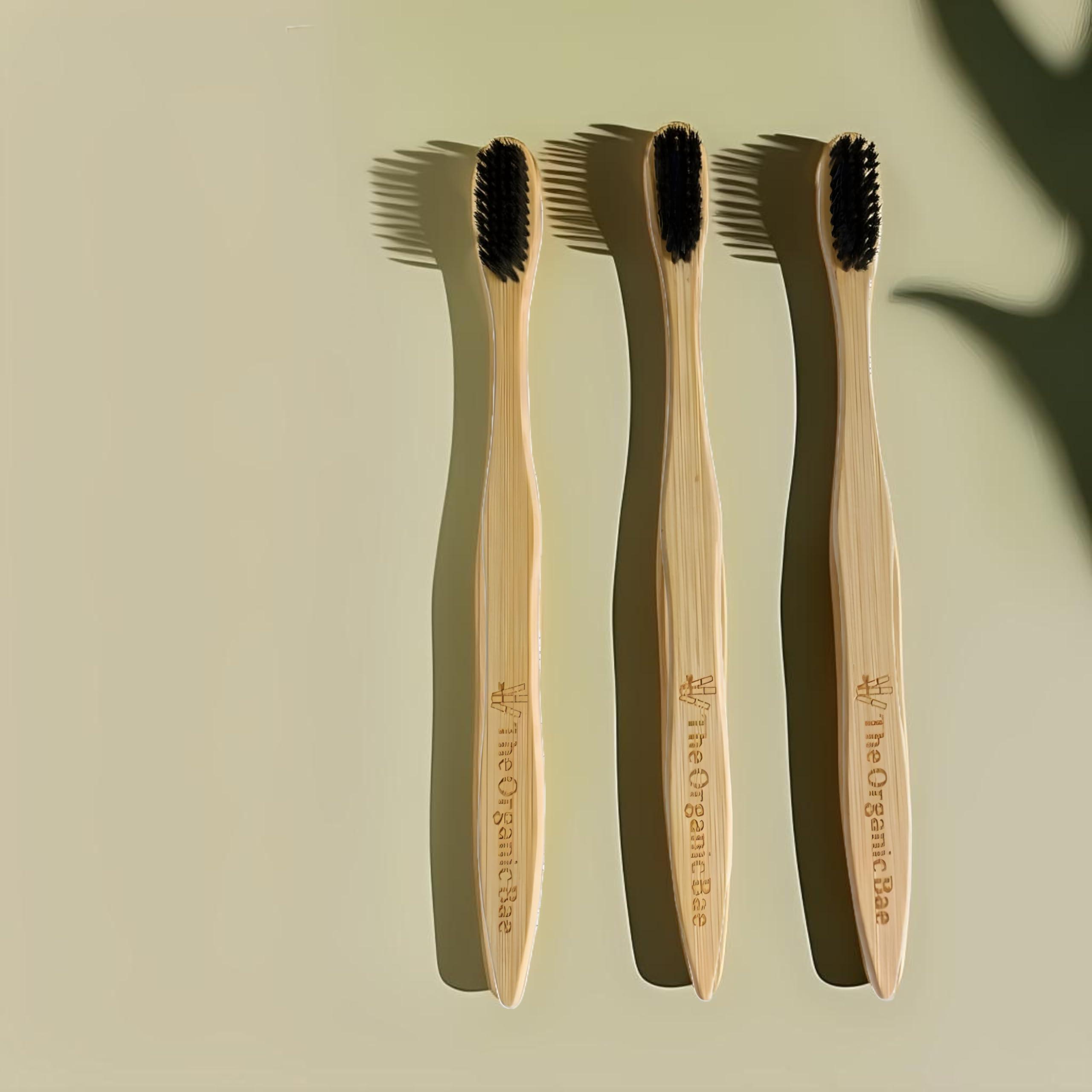 THE ORGANIC BAE The Organic Bae Bamboo Toothbrushes - Pack of 3 | Charcoal Infused Soft Bristles | Eco-Friendly & Biodegradable | Ergonomic, Splinter-Free Design for Sensitive Gums
