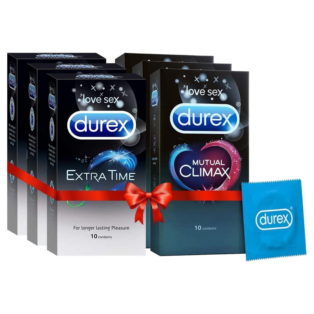 Durex Durex Condoms - 10 Count (Pack of 3, Extra Time) & Durex Mutual Climax Condoms - 10 Count (Pack of 3)