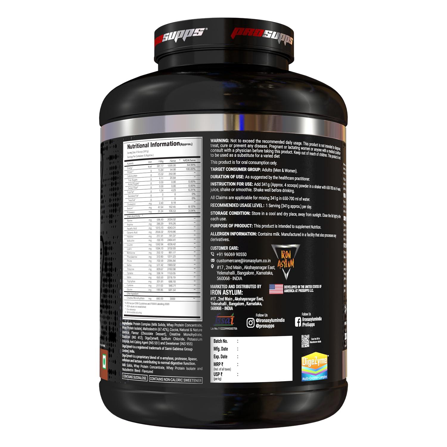PRO SUPPS PROSUPPS Incredibulk Premium Weight Gainer Protein - 2.7kg (Chocolate) | 54g Protein, 250g Carbs, 19g EAA | Weight Gain Supplement for Men & Women| Mass Gainer