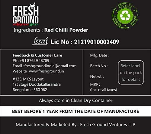 Fresh Ground Fresh Ground Guntur Chilli Powder/Authentic Guntur Teja Hot Spicy Chilli Power 400 gm with Zero Adulteration, Pure Spicy Lal Mirchi