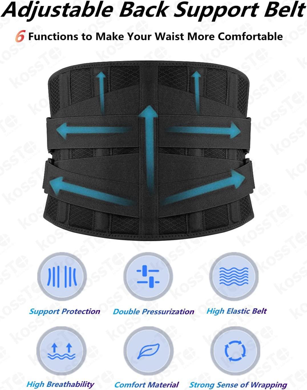 kossto kossto Lumber Sacral Belt for Lower Back Pain Relief LS belt with four Aluminium plates & Adjustable Back support for Men & Women Special Universal (Compatible Waist Size -XXL, XXXL)