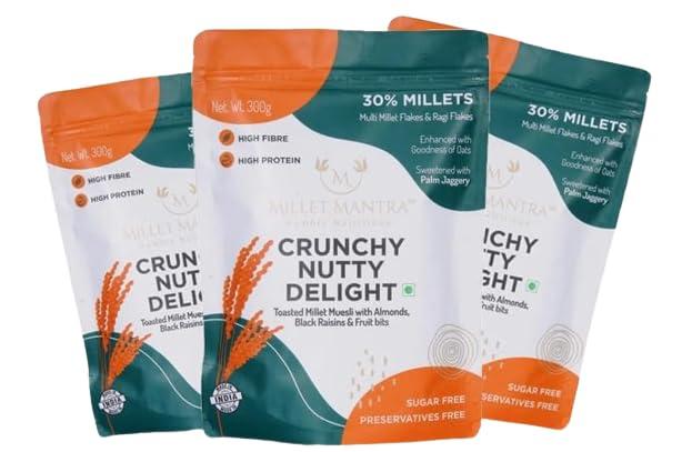 MILLET MANTRA MILLET MANTRA Crunchy Nutty Pack of 3 Dry Fruits High Protein Muesli Sugar Free Muesli, Muesli Fruit And Nuts | Mixed Dry Fruits & Nut, Almonds, Black Raisins Seedless | Muesli Sugar Free | Rich Breakfast Cereals