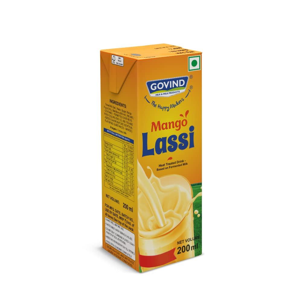 GOVIND MILK & MILK PRODUCTS Govind Milk Refreshing Lassi, Calcium & Probiotic-Rich, Digestive Support, Boost Your Immune System Daily. (Mango Lassi) Pack of 15