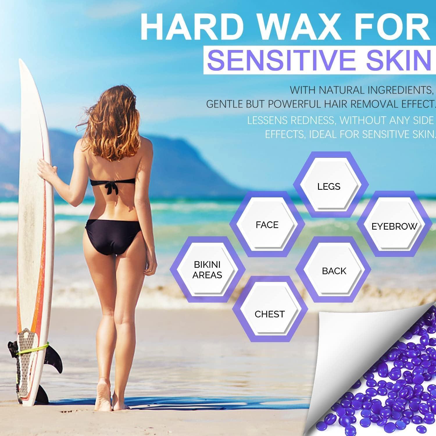 Zusaca Zusaca Hard Wax Beans for Waxing, Hair Removal Face Leg Chest Back Bikini, Hard Sensitive Skin, Facial Cream, Pearl Hand Hot Wax Beads For Mens Women Body, Revolution Remover - 200 g (Azulene)