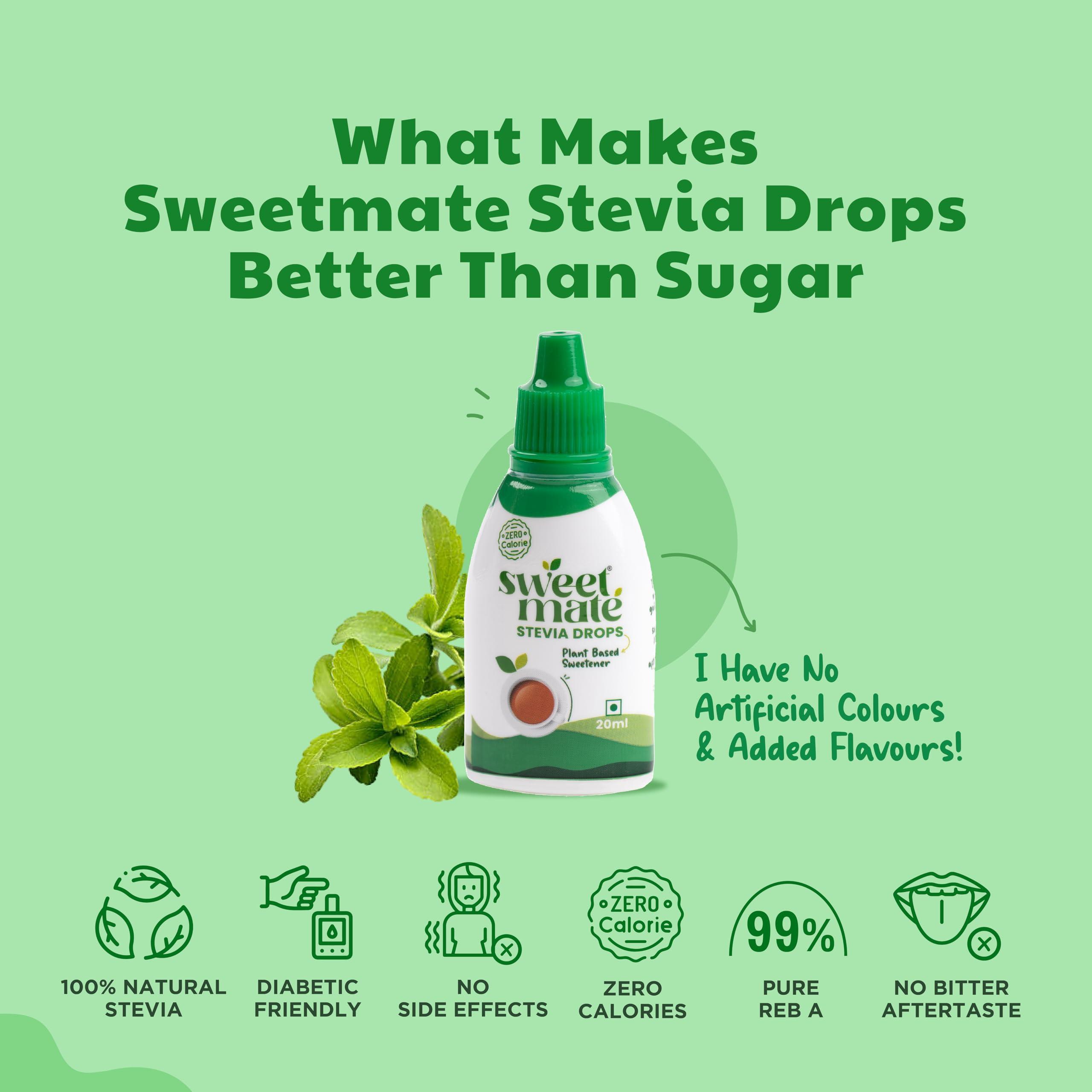 Sweetmate Sweetmate Pure Stevia Drops (20ml x pack 10) 400 Drop/Pack - Zero Calorie, Diabetic Friendly, Sugar Free - Plant Based Natural Stevia Sweetener Liquid - Sugar Substitute