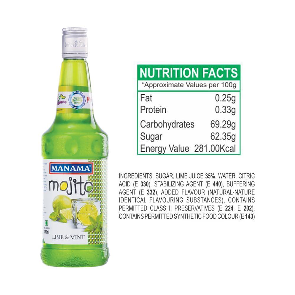 Manama Manama Lime and Mint Mojito Syrup, Blue Curacao Syrup and Watermelon Fruit Syrup, 750ML Each, Pack of 3
