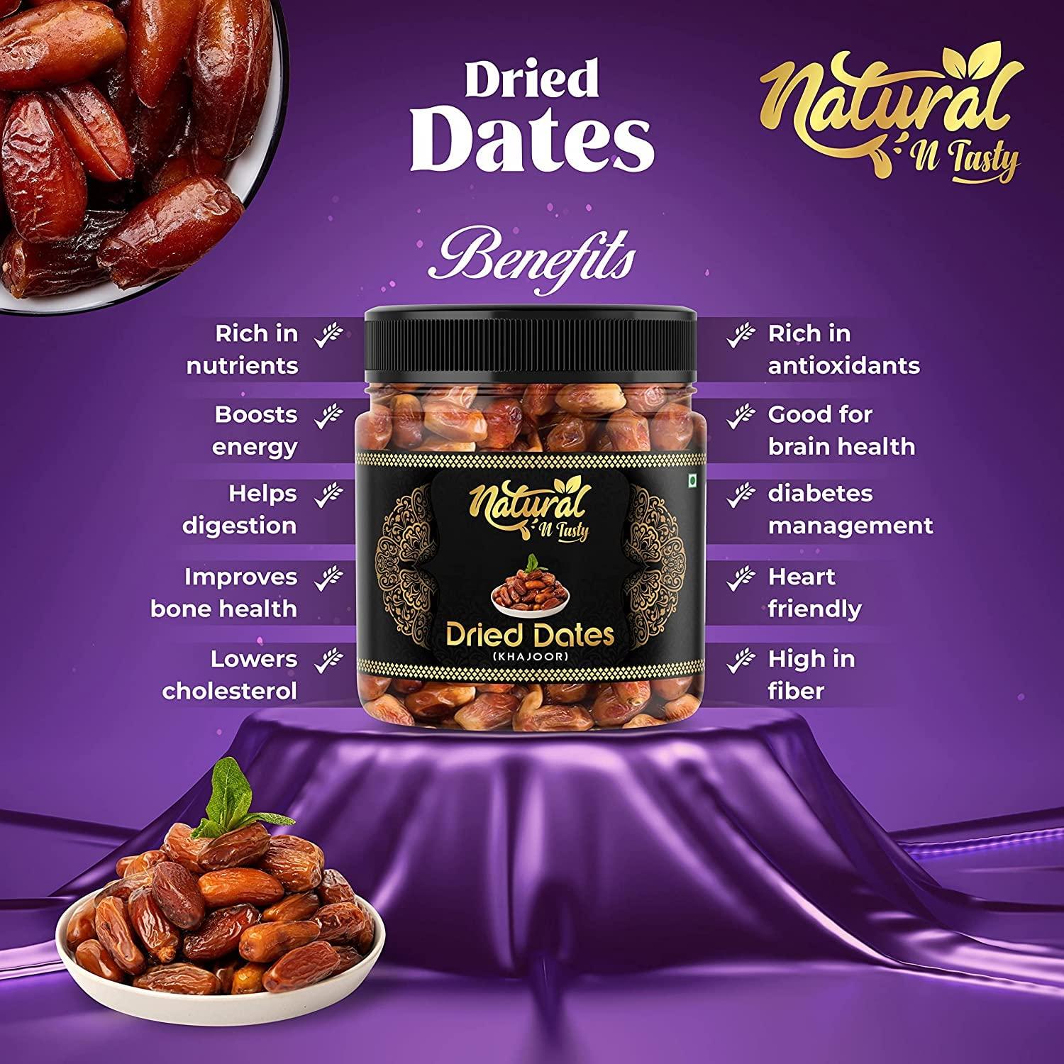 natural n Tasty natural n Tasty Whole Black Dates Rich in Iron, Fibre Vitamins Soft Khajoor Khajur Dry Fruit (Pack of 950 gram)