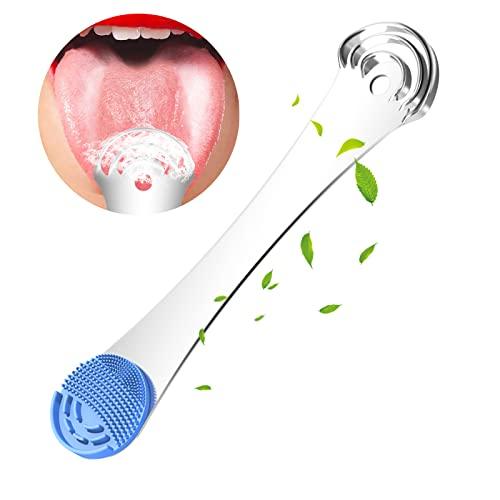 Moosec Tongue Scraper Cleaner for Reducing Bad Breath, Stainless Steel Tounge Cleaner with 2 Replaceable Tongue Brush
