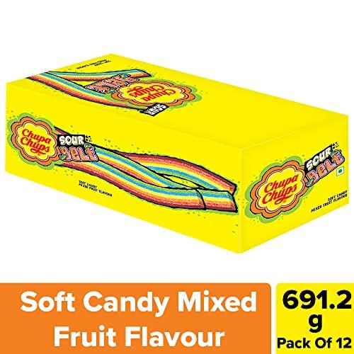 Chupa Chups Chupa Chups , Sour Belt, Mixed Fruit Flavour, Soft & Chewy Toffee Pack, 691.2 Grams- Pack of 12