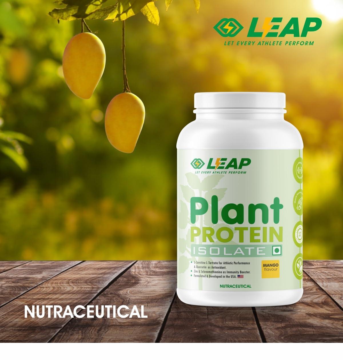 LEAP Leap Plant Protein - Pea Plant-Based Protein Powder, Gluten-Free, Metabolism Booster, Amino Acid Profile, Immunity Enhancer, Formulated in USA (Mango)
